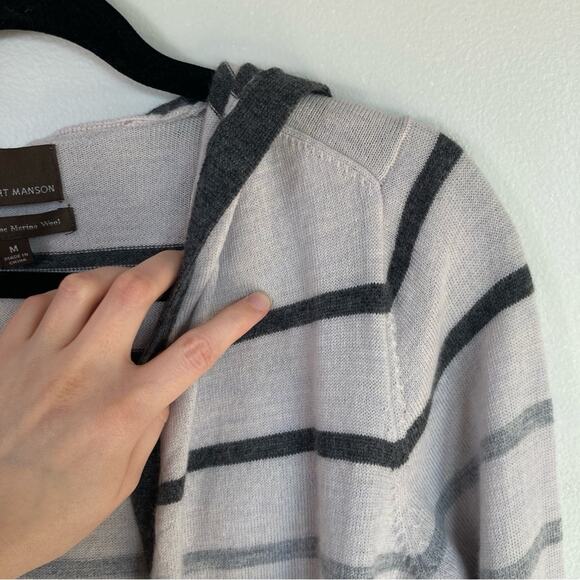 Fenn Wright Manson Women M 100% Merino Wool Striped Hooded Cardigan Granola Cozy - Picture 5 of 9